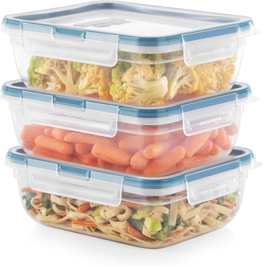 Snapware Total Solution 6 Piece Rectangle Plastic Food Storage Container Value Set, (3 x 8.5 Cup [2L] Containers with 3 x Tab Locking Lids) Opaque