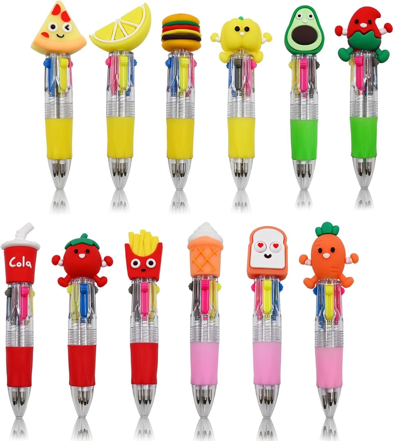 12 PCS Kids Multi-Coloured Ballpoint Pens, Cute 4-in-1 Retractable Gel Pens, Mini Cartoon Pen For Kids Students Teacher Classroom School Home Stationery, Fun Pens for Birthday Party Favor Gifts
