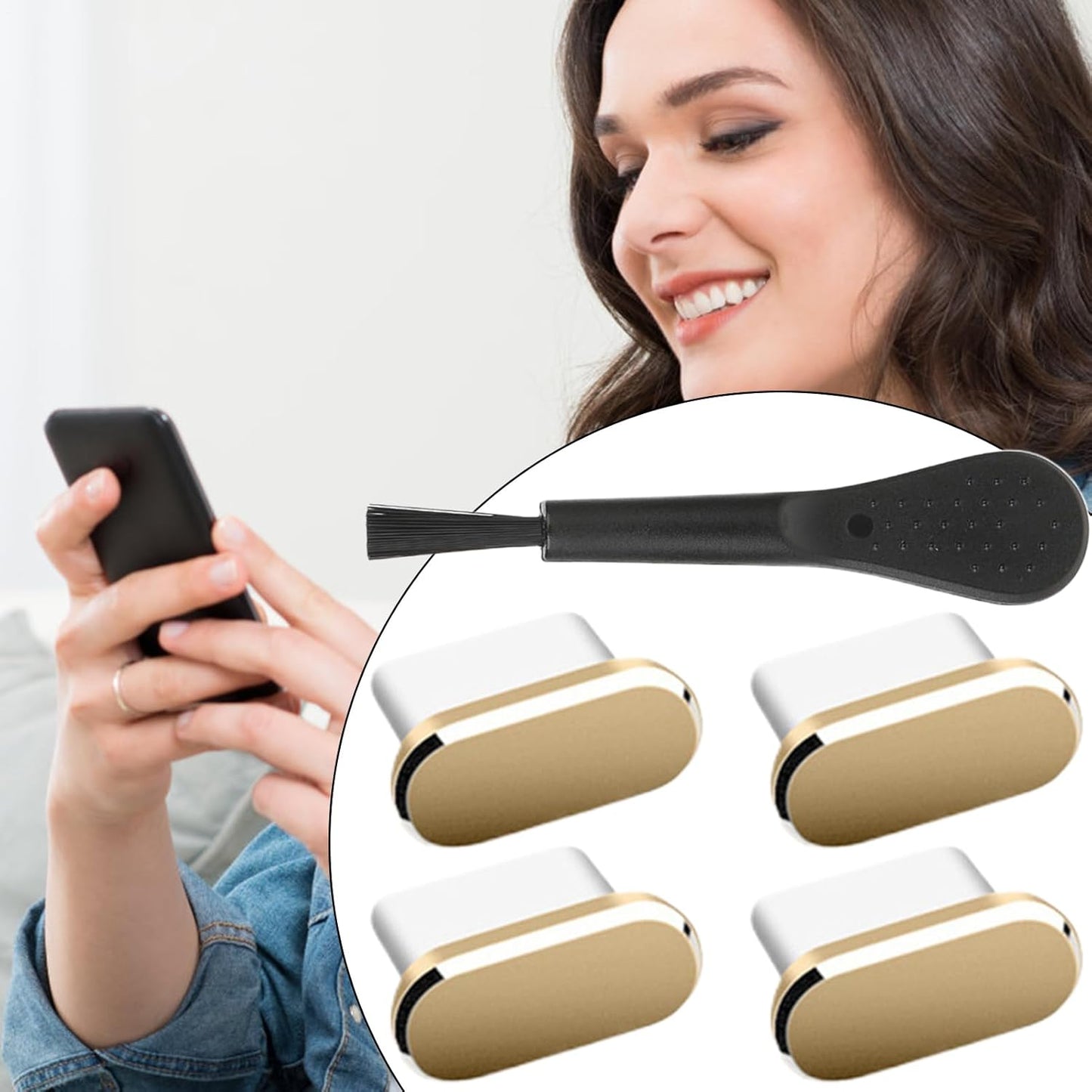 USB C Dust Plug, Charging Port Cover Set of 4, 0.39 x 0.24 Inch, Portable Port Protectors with Cleaning Brush, Compatible, Mobile Phones, Ideal for Road Trips, Travel, Camping