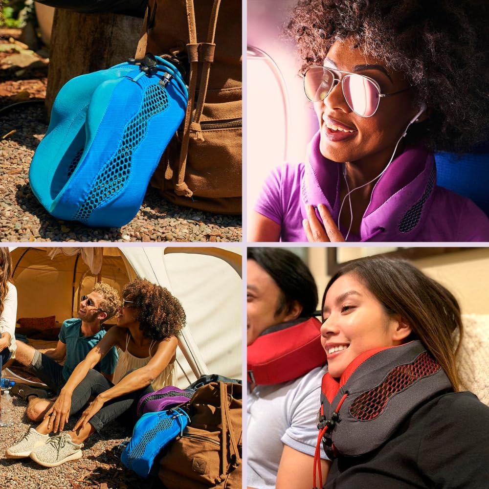 Cabeau Evolution Cool Travel Neck Pillow Cooling Airflow Vents, Memory Foam Neck Support, and Adjustable Clasp - Comfort On-The-Go with Carrying Case - Airplane, Train, Car, and Gaming (Red)