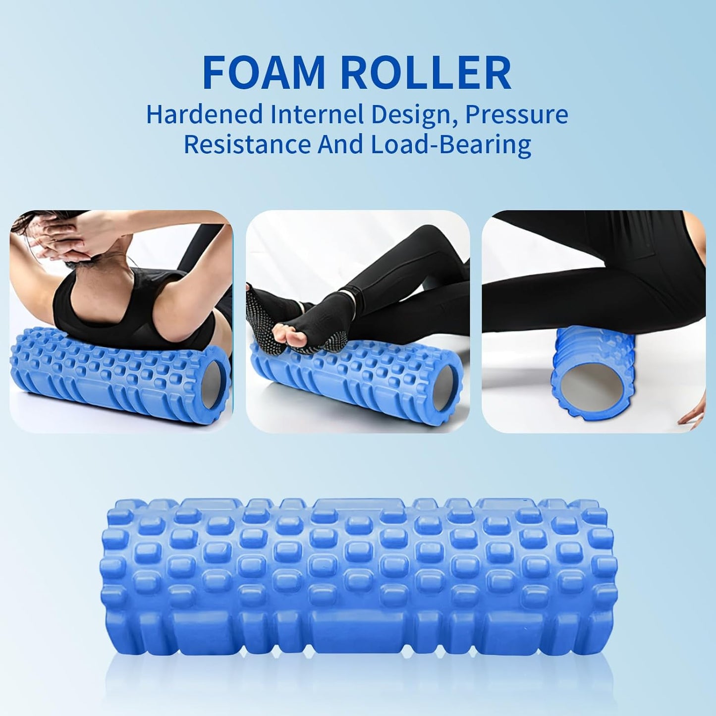 oolong High-Density Foam Roller for Deep Tissue Massage, Muscle Recovery & Myofascial Release – Portable Gym, Yoga, Fitness Therapy Roller for Back, Legs, Shoulders (Blue)