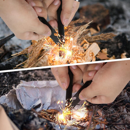 GUTIMORE Fire Starter Survival Tool, 5 Inch,Ferro Rod Kit with Multi-Tool Striker &Tinder Ropes, Drilled Flint Fire Starter for Emergency Survival, Camping, Hiking