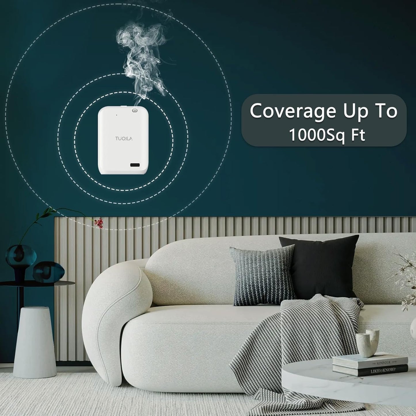 Tuqila Hotel Waterless Oil Diffuser Cold Air Technology 1000 sq.ft, APP Control Smart Scent Diffuser Clean Air Machine Essential Oil 150 ML, Wall Mounted Diffusion for Home, Hotel, Office (White)