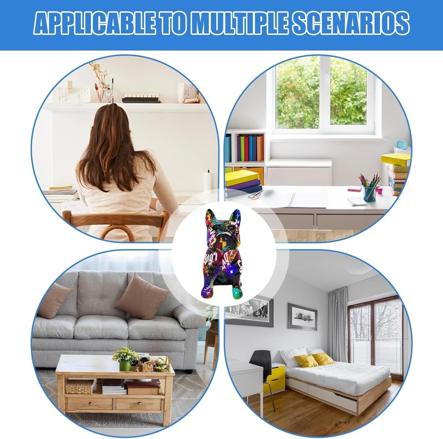 Tyinerc Figura da scrivania con bulldog francese, in resina, decorazione da scrivania, decorazione da tavolo, per soggiorno, camera da letto, mobile TV e desktop