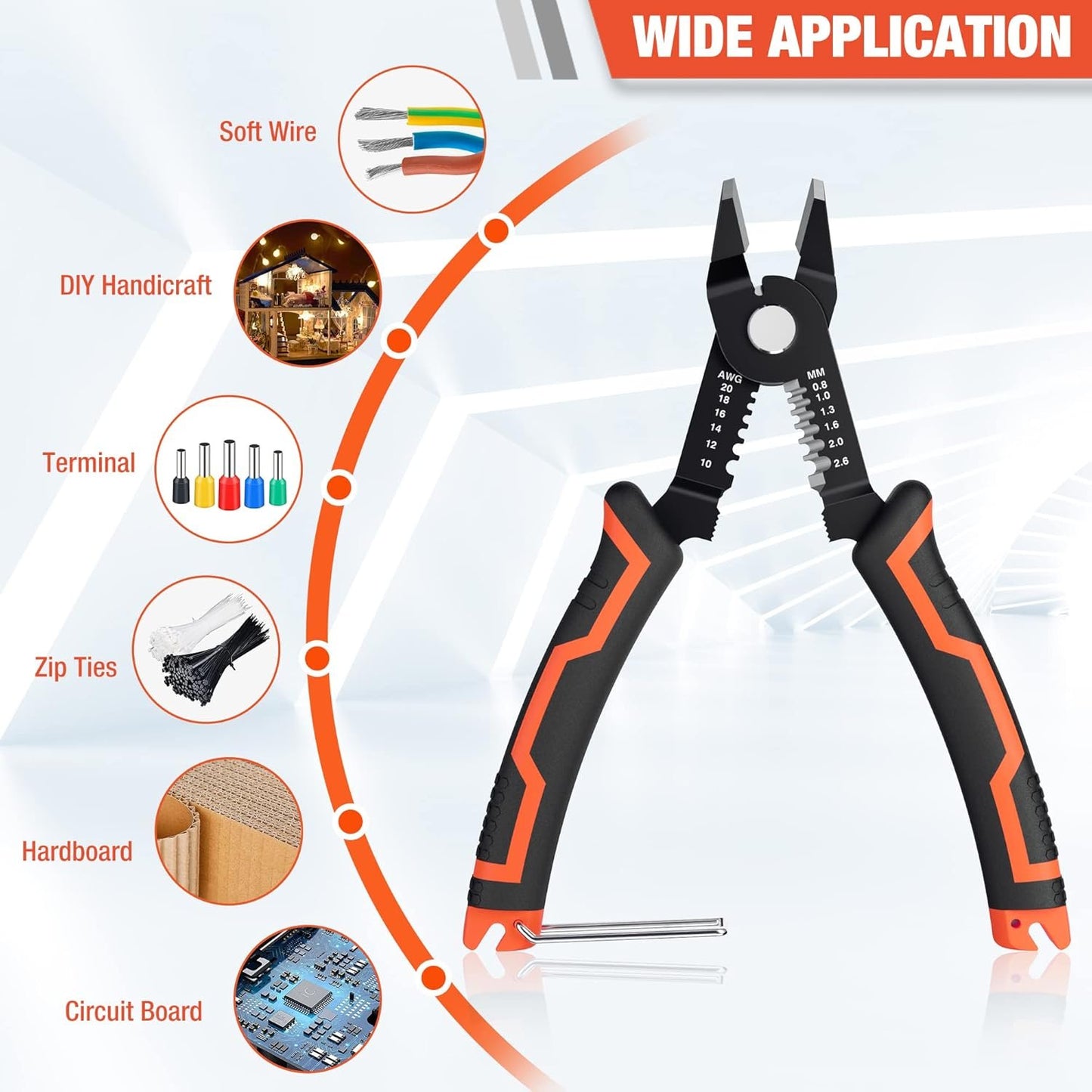 ValueMax Wire Stripper and Cutters, 10-22 AWG Wire Stripper Tool, 6-inch Flush Cutters with Safety Lock and Curved Bevel Design, Suitable for Electronics, Jewelry, 3D Printing, and Crafts