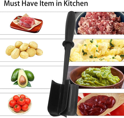 Meat Chopper, Multifunctional Heat Resistant Nylon Meat Chopper Tool with 5 Blades, Turkey, Potato,Hamburger Chopper, Ground Beef, Masher and Smasher for Kitchen (Black)