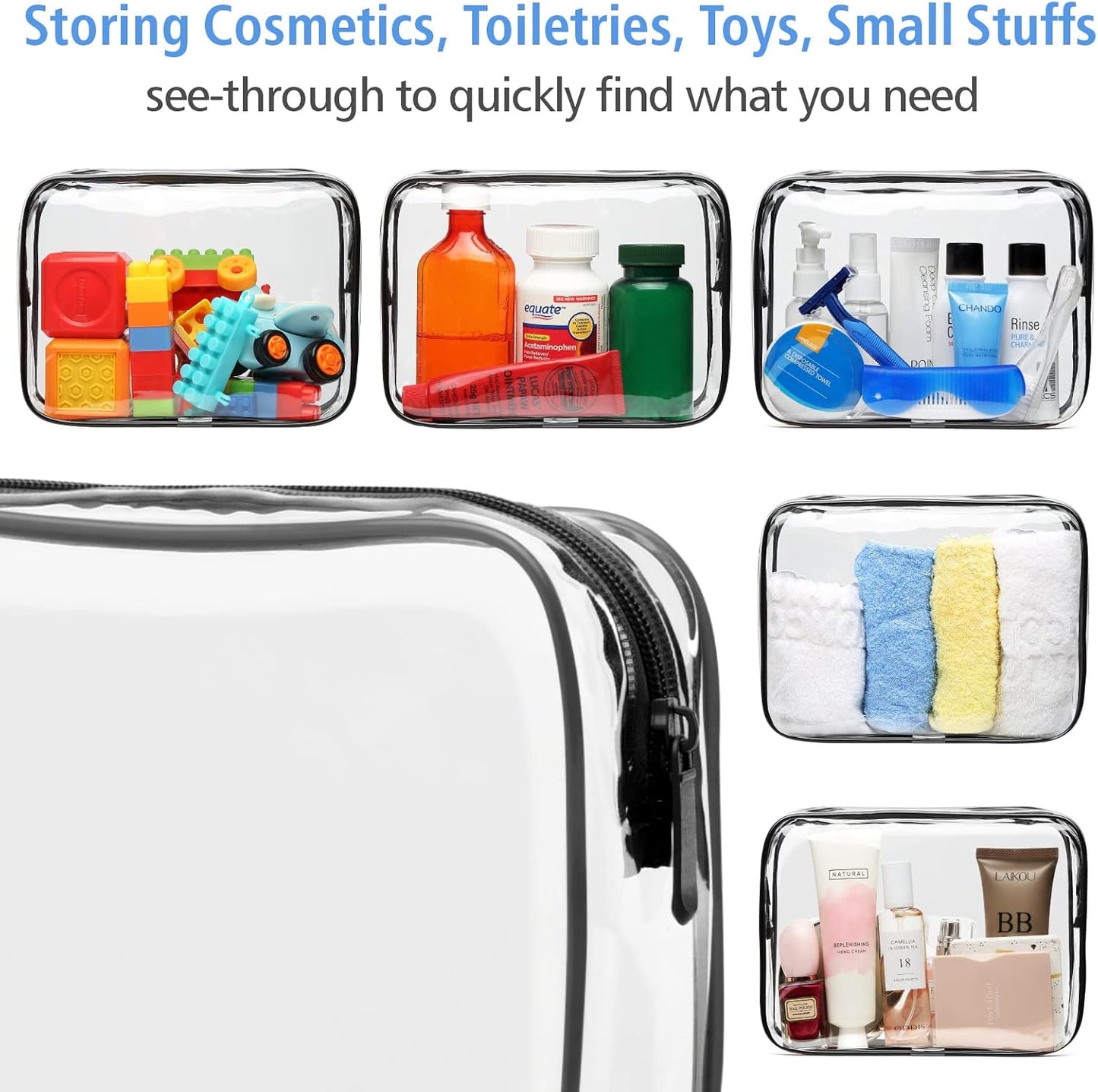 PACKISM TSA Approved Toiletry Bag, Clear Makeup Bag Waterproof Quart Size Bag, Travel Makeup Cosmetic Bag for Women Men, Carry on Airport Airline Compliant Bag, 3 Pack