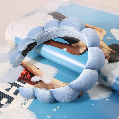 Spa Headbands for Women-Headband for Washing Face, Makeup, Skincare, Shower, Hair Accessories -Sponge & Velvet Fabric Headbandn (Blue)