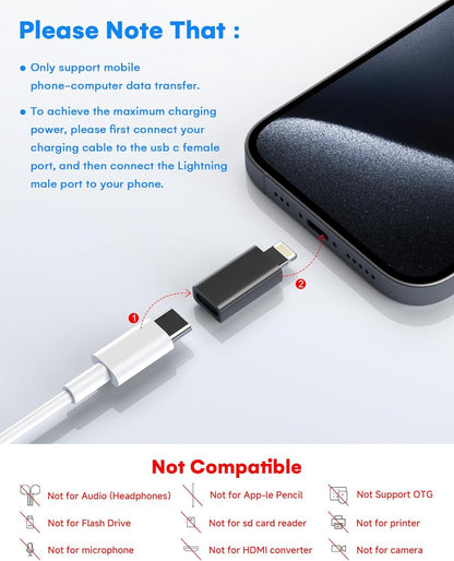 LERTOSEN [MFi Certified] USB C to Lightning Adapter,27W Fast Charging & Data Sync,Lightning to Type C Cable for iPhone 14/13/12/11/iPad/Airpods,Anti-Lost Holder,Not for Audio/Headphone/OTG,4 Pack