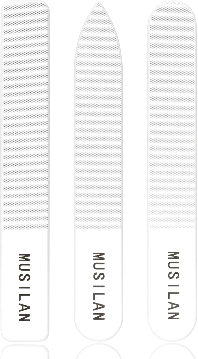 MUSILAN 3PCS Crystal Glass Nail Files Buffers Set,Glass Fingernail File for Professional Manicure Pedicure Nail Care of 3 Crystal Nail File,Glass Nail File for Natural Nails & Acrylic Nails,Precision Filing and Smooth Finish Glass Nail Files With Cases