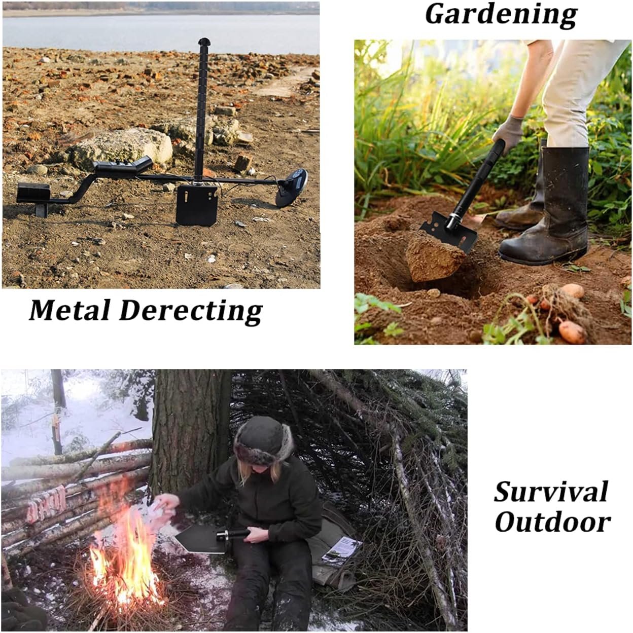 iunio Survival Shovel Axe Kit Camping Shovel Axe Off-Roading Multitool Folding Pickaxe with Hard Carrying Case for Outdoor, Car Emergency