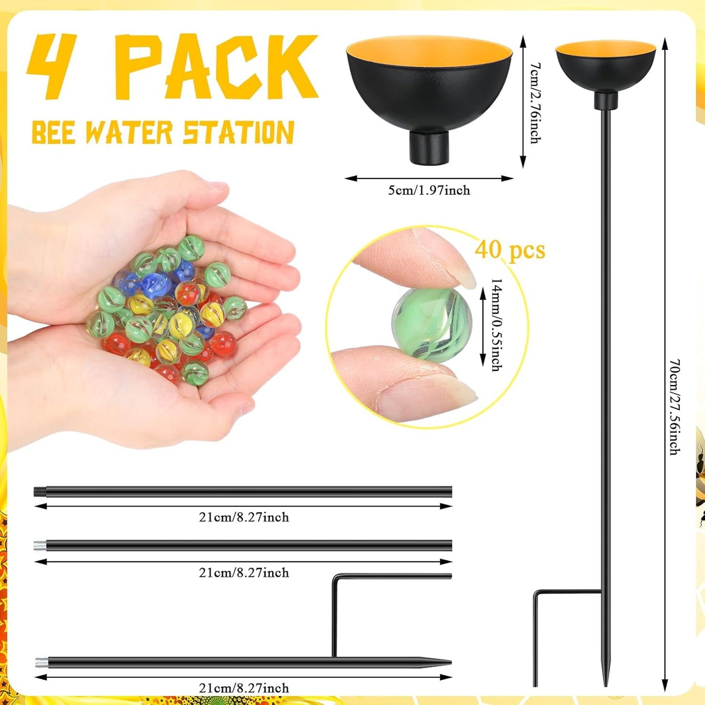 Lineshading 4 Pcs Bee Watering Station Butterfly Water Catcher Cups Small Insects Bee Feeders for Outside Feeding and Watering Metal Garden Stakes Garden Sculpture Decor