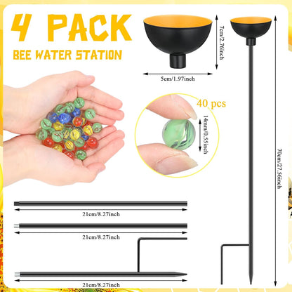 Lineshading 4 Pcs Bee Watering Station Butterfly Water Catcher Cups Small Insects Bee Feeders for Outside Feeding and Watering Metal Garden Stakes Garden Sculpture Decor
