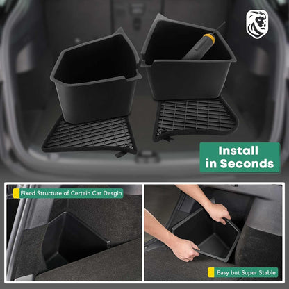 YHTAUTO 2 Pcs Trunk Side Organizer Storage Box with Lids Fit for Tesla Model Y Accessories 2022 2023 2024 Rear Trunk Storage Bins Flocking Waterproof Odorless (For 5-Seater, Not For 7-seat)