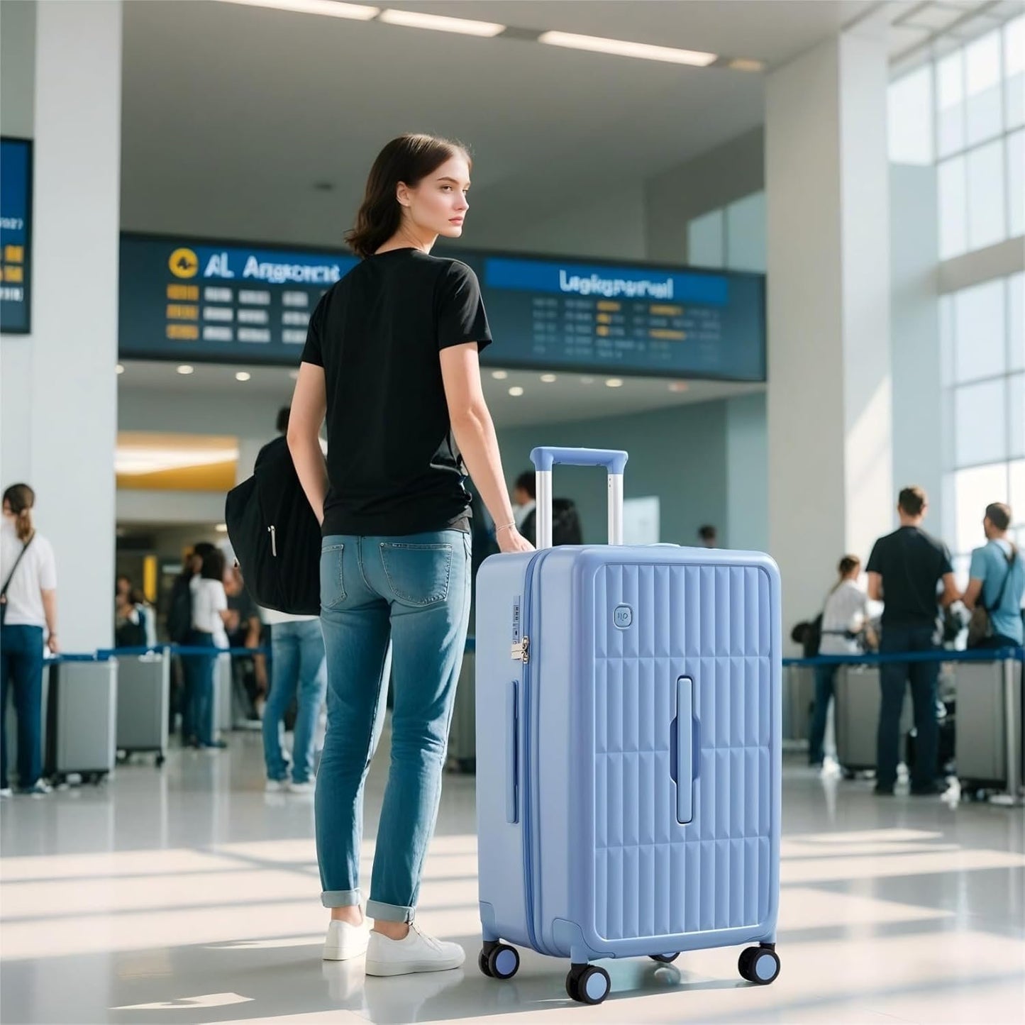 Carry On Luggage Suitcases with Wheels: Checked 26 inch Luggage with 8 Spinner Wheels, 3:7 Container Ratio Large Suitcase with 100% PC Hard Shell Travel Luggage Suitcases (Blueberry Blue)