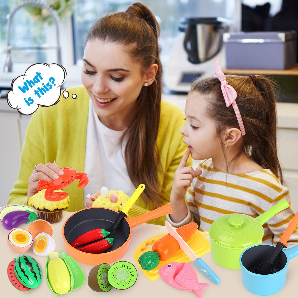 REMOKING Toddler Toys Kids Kitchen Playset,Pretend Play Food with Pots and Pans Set,Cooking Utensils,Preschool Learning Education Toys,3-8 Year Old Girl Boy Gifts