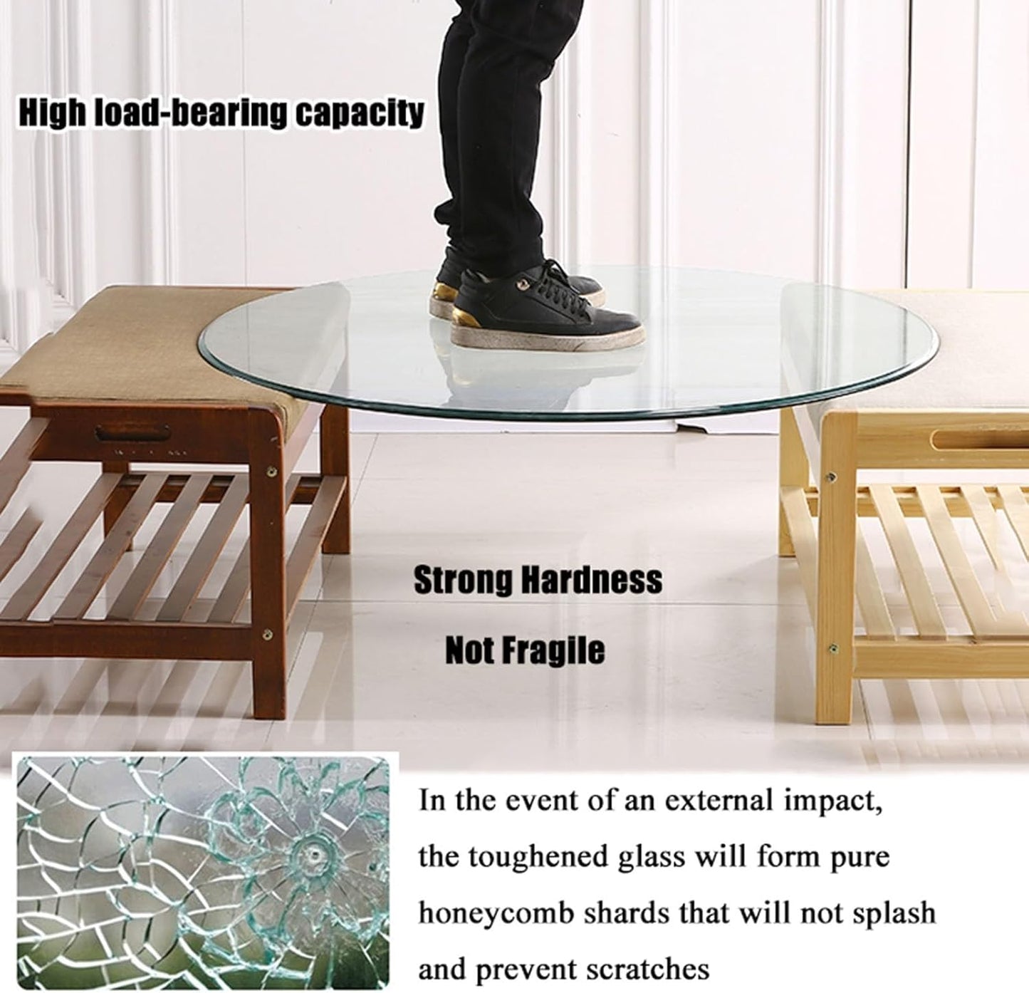Tempered Glass Round Tabletop 80 cm/90 cm/100 cm, durevole Dining Table Glass Top, Sturdy Round Center Table Glass, Elegant Modern Design for Home and Office
