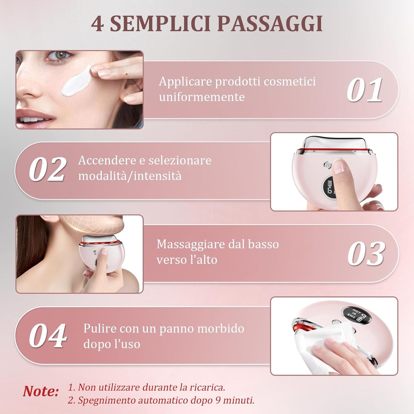 Electric Anti-Wrinkle Face Massager: Face and Neck Massage with 9 Adjustable Levels and 4 Modes – Beauty Device at 45 °C EMS Microcurrent with 3 LED Colours – GuaSha Face Massager for Women