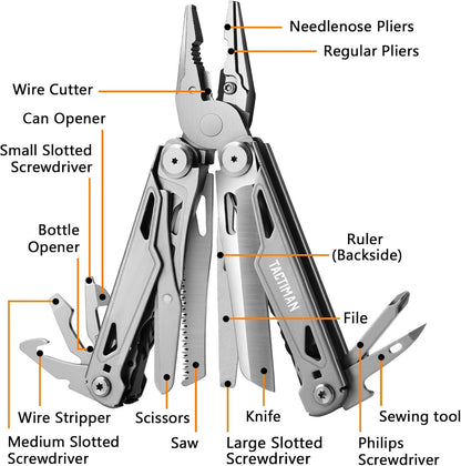 TACTIMAN Multitool Pliers Pocket Knife Camping Hiking Gear Multitool Knife 16-in-1 Multi Tool Saw Scissors Wire Cutter Stripper Screwdrivers Bottle Can Opener Tool Gifts for Men for Camping Hiking EDC