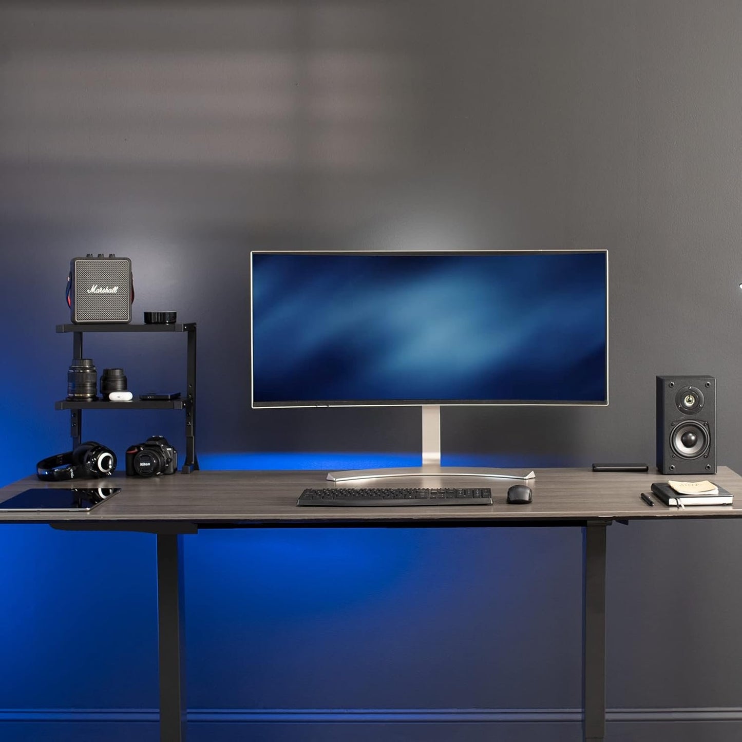 VIVO Clamp-on 33cm Above or Below Desk 2-Tier Shelving Unit for Table Accessories, Gaming Devices, and More, Storage Tray, Desktop Organizer, Black, STAND-SHELF2C