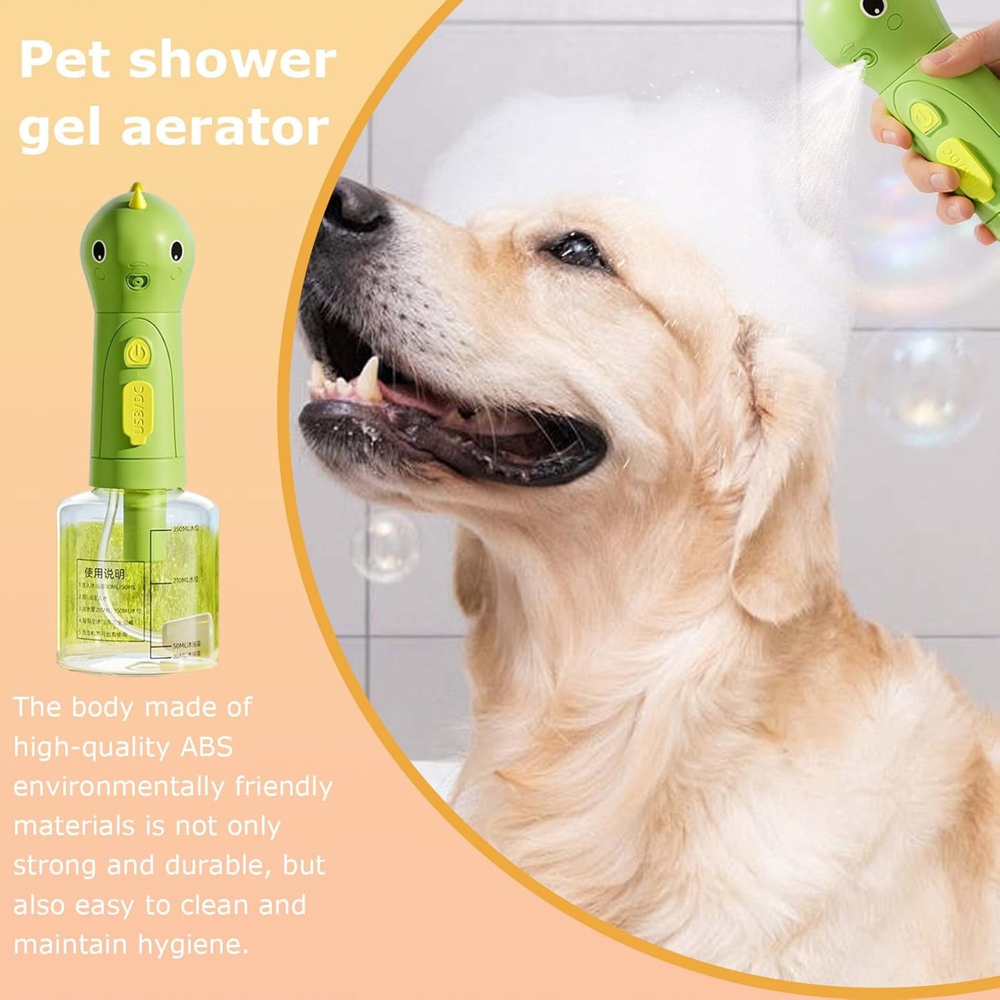 Dog Shampoo Dispenser, Electric Soap Sprayer, 23x8.5x8.5cm/9.06x3.35x3.35 Inches Rechargeable Foaming Cleaner, Multipurpose Washing Tool, 1 Pack, for Pet Bath Kitchen Toilet Use