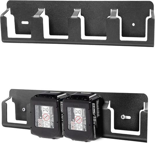 YAMTO Metal Wall Mount Holder fits for Makita and Bosch 18V Lithium-Ion Batteries,Tool Batteries Rack Effortless Organization,Secure 4 Slot Organizer for a Clutter-Open Workspace