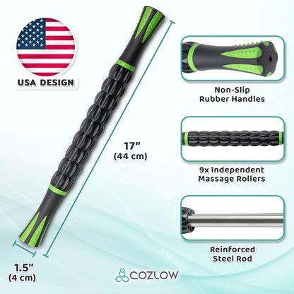 Cozlow Muscle Roller Stick for Athletes - Roller Stick for Body Massage - Releases Myofascial Trigger Points Reduces Muscle Pain Hold Leg Cramps and Back Pain