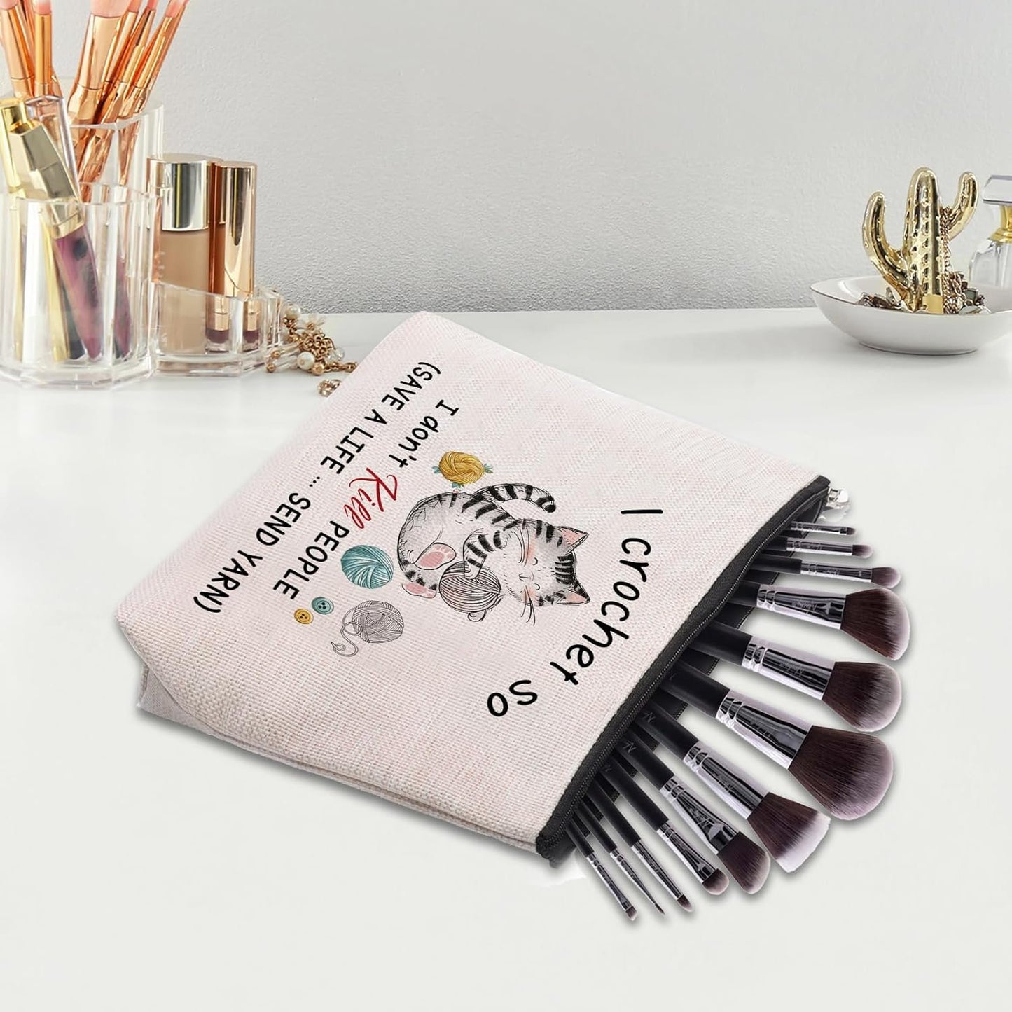 Crocheting Gifts for Crocheters Accessories Makeup Bag, Gifts for People Who Like Crocheting, Crocheter Knitting Supplies Stuff Things Gadgets, Small Crochet Gift Bag Cosmetic Bag Pouch