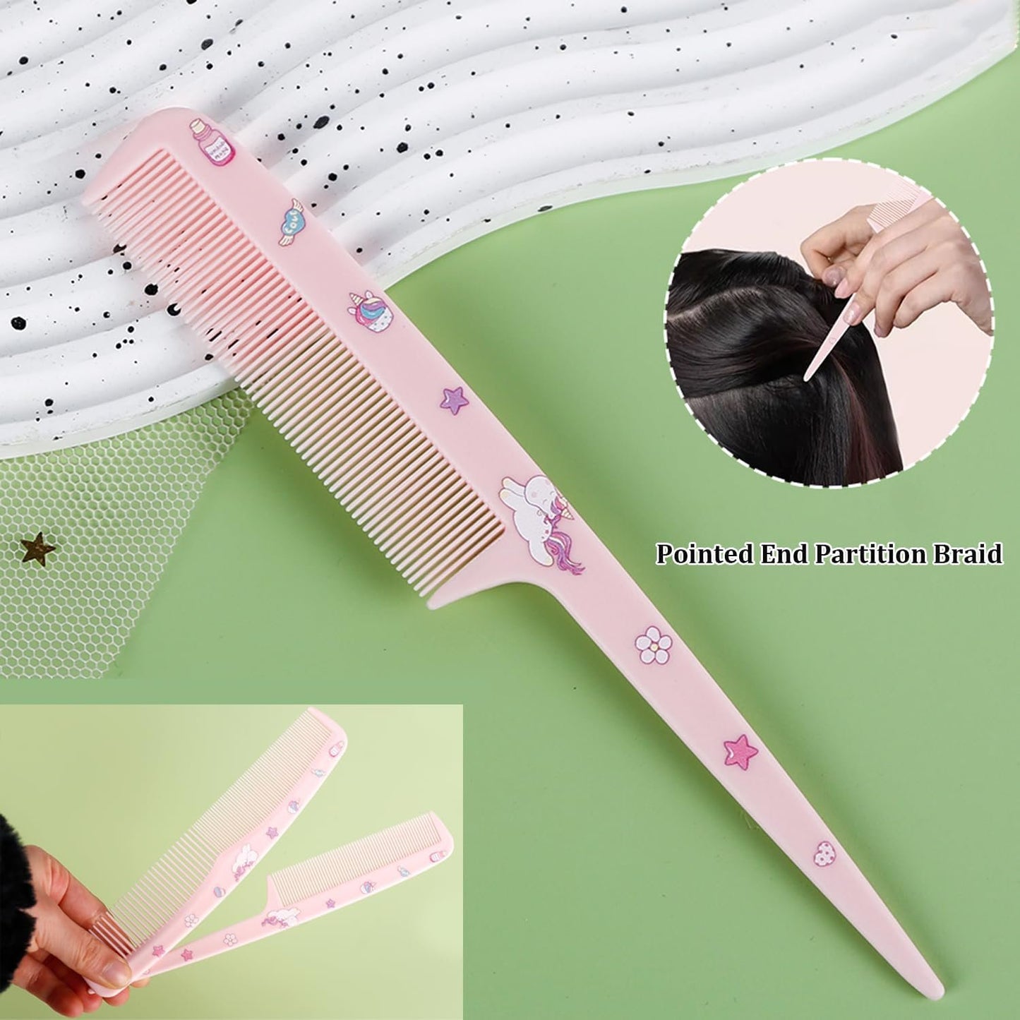 Shoyisenka 3 Pcs Cute Pink Unicorn Comb & Brush Set for Girls, Toddlers & Kids, Gentle Hairstyling Accessories for Straight, Curly & Thick Hair, All Purpose Hair Care Gift Set