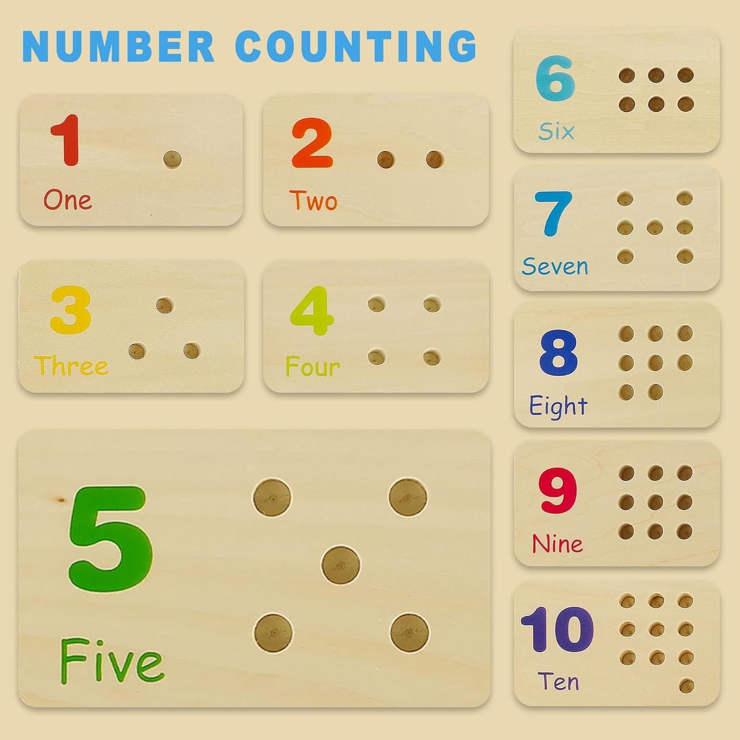 Wooden Counting Peg Board, Montessori Counting Number Peg Board, Montessori Math Toys for 3 4 5 Year Old Kids, Toddler Preschool Learning Toys, Kindergarten Homeschool Manipulatives