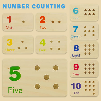 Wooden Counting Peg Board, Montessori Counting Number Peg Board, Montessori Math Toys for 3 4 5 Year Old Kids, Toddler Preschool Learning Toys, Kindergarten Homeschool Manipulatives