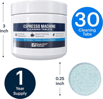 Essential Values Espresso Machine Cleaning Tablets compatible with Breville, Jura, Miele, 30 Count