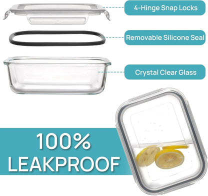 Vtopmart 5 Pack 35oz Glass Food Storage Containers with Lids, Meal Prep Containers, Airtight Lunch Containers Bento Boxes with Snap Locking Lids for Microwave, Oven, Freezer and Dishwasher