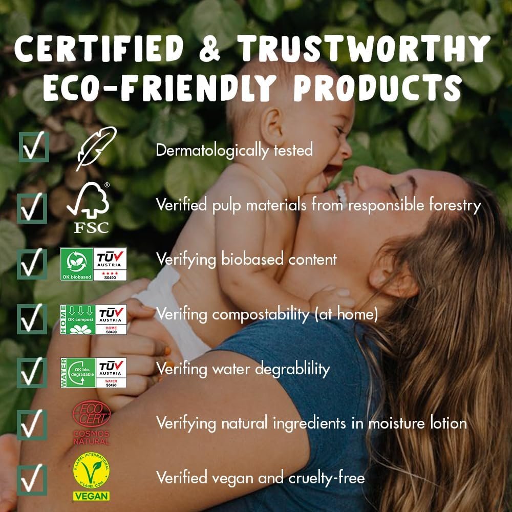 Eco by Naty Flushable Baby Wipes - Compostable and Plant-Based Wipes, Chemical-Free and Hypoallergenic Baby Wipes Safe for Baby Sensitive Skin (672 Count - 12 packs of 56)