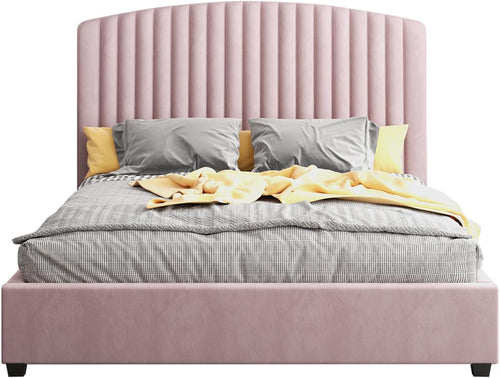 Pink Velvet Upholstery Quality Slats Metal Structure Bed Frame in Double Size