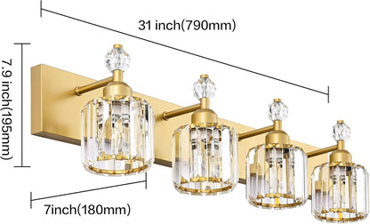 PRESDE Modern Crystal Bathroom Vanity Light 4 Light Gold Vanity Lighting Over Mirror Bathroom Wall Light Fixtures