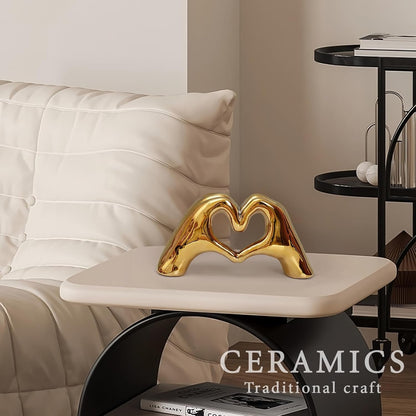 Notakia Gold Decor Heart Hands Statue for Living Room Bedroom Bookshelf Coffe Table, Modern Shelf Decor Love Finger Sculpture for Wedding Decorations Gifts, Unique Women Birthday (Gold)