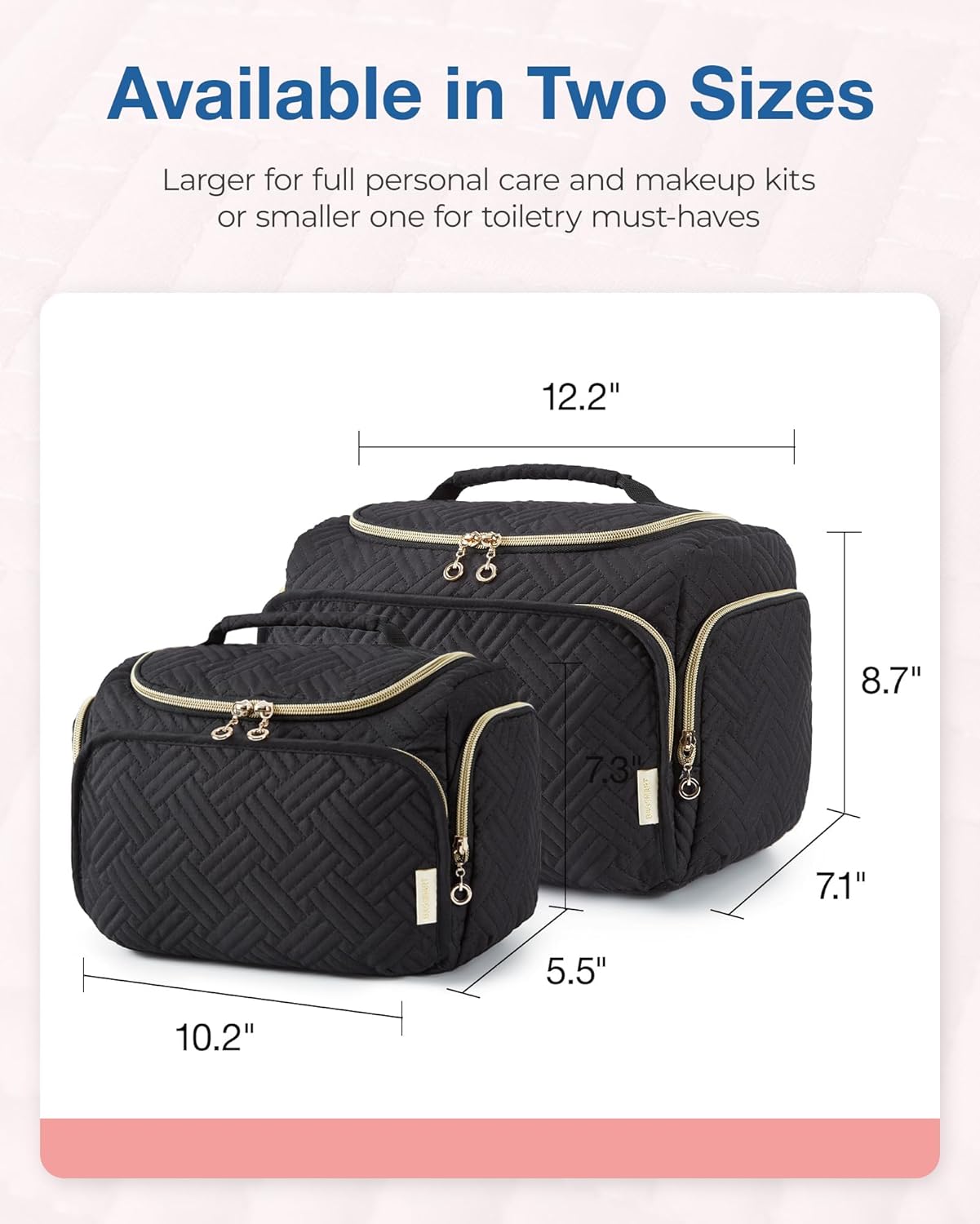 BAGSMART Travel Toiletry Bag, Large Wide-Open Travel Bag for Toiletries, Makeup Cosmetic Travel Bag with Handle,Black-L
