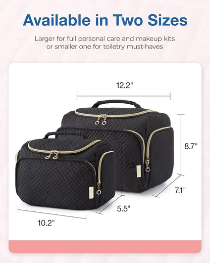 BAGSMART Travel Toiletry Bag, Large Wide-Open Travel Bag for Toiletries, Makeup Cosmetic Travel Bag with Handle,Black-L