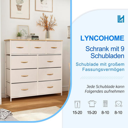 LYNCOHOME Chest of Drawers 9 Drawers Fabric Chest of Drawers Bedroom Storage Unit Bedroom Furniture Chest of Drawers for Kitchen Office Hallway