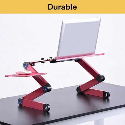 EZONEDEAL Desk Stand Table with Cooling Fan, Foldable Adjustable Aluminum Portable Laptop Stand Work Study Tv Bed Lap Tray Flexible Portable Reading Holder with CPU Fans Side-Mount Mouse Pad (Black)