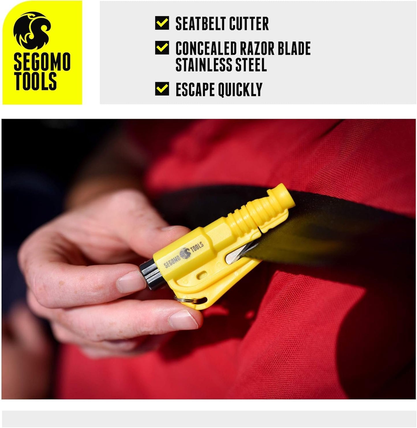 Segomo Tools 2 x Keychain Emergency Car Escape Tool Seat Belt Cutter And Glass Breaker | Car Window Breaker | Window Breaker Keychain | Glass Breaker Keychain | Car Escape Tool Keychain - EHKR2