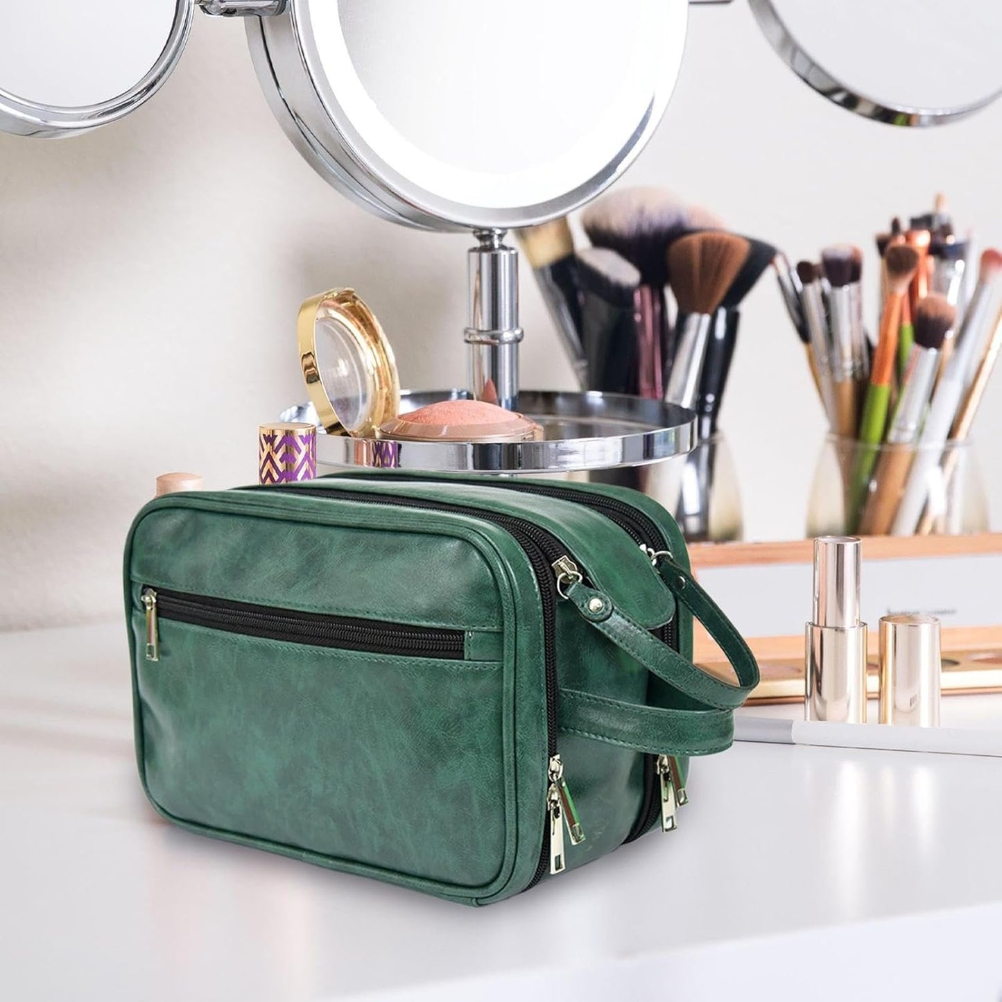 Hygiene Bag for Men - Waterproof PU Shaving Bag for Men | Large Capacity Men Cosmetic Bag, Toiletry Organizer, Bathroom Travel Bag for Travelling Toiletries