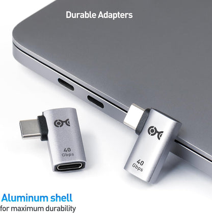 Cable Matters 2-Pack 40Gbps Flat Right Angle USB C Adapter with 240W PD (90 Degree USB C Adapter) in Black - Thunderbolt 4, USB4, Thunderbolt 3 Port Compatible with iPad Pro, iPhone 15, Steam Deck