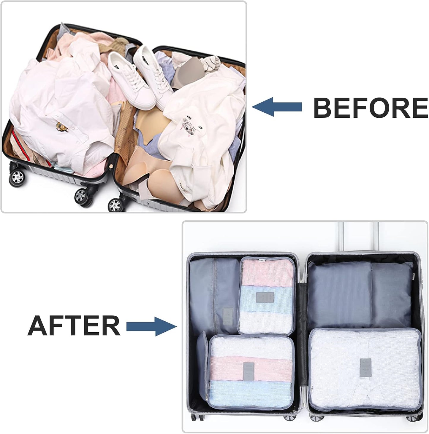 AiQInu 7-Piece Waterproof Packing Cube Set Travel Organizer for Clothes, Shoes, Underwear