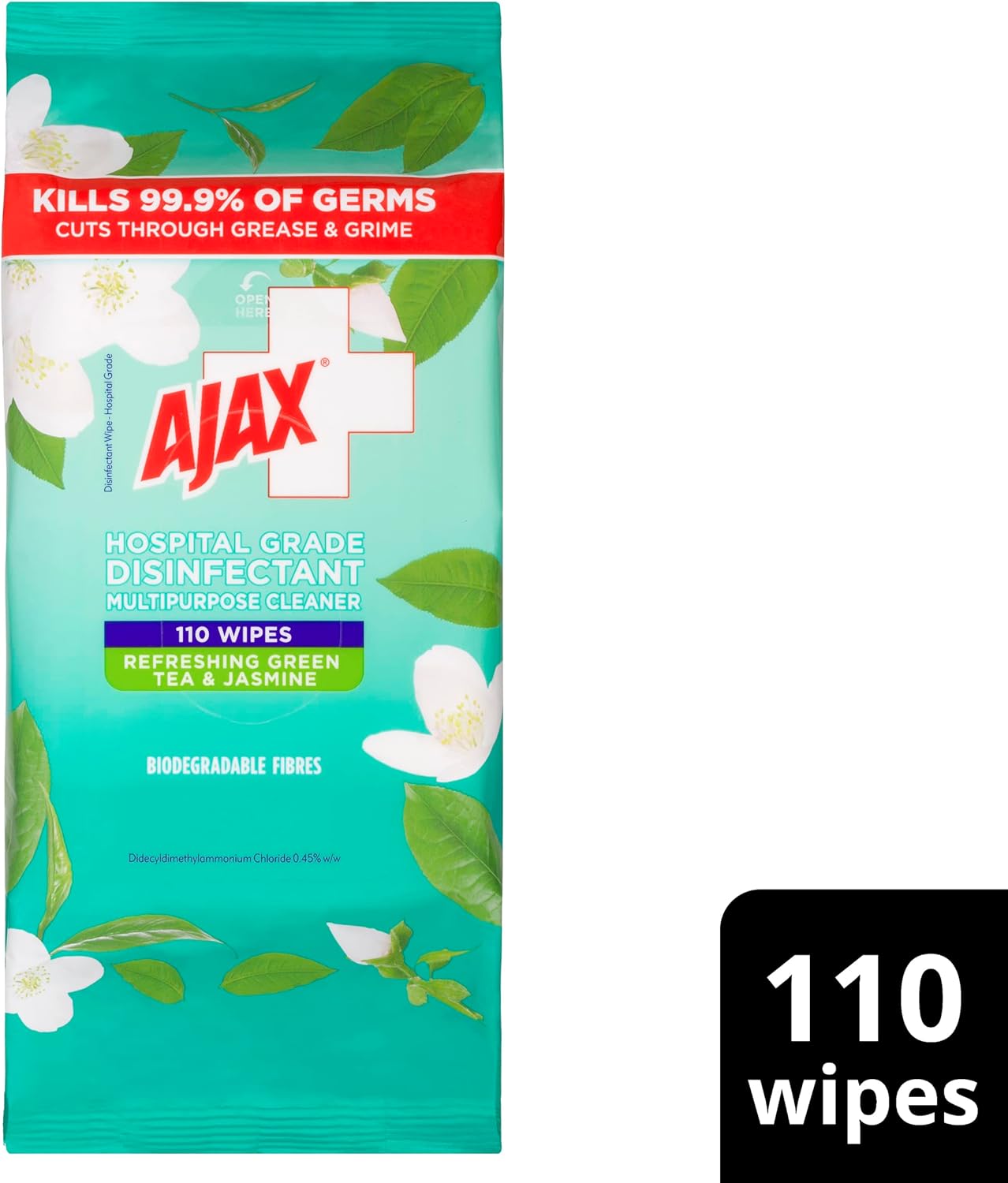 Ajax Disinfectant Wipes Refreshing Green Tea & Jasmine 110 Wipes
