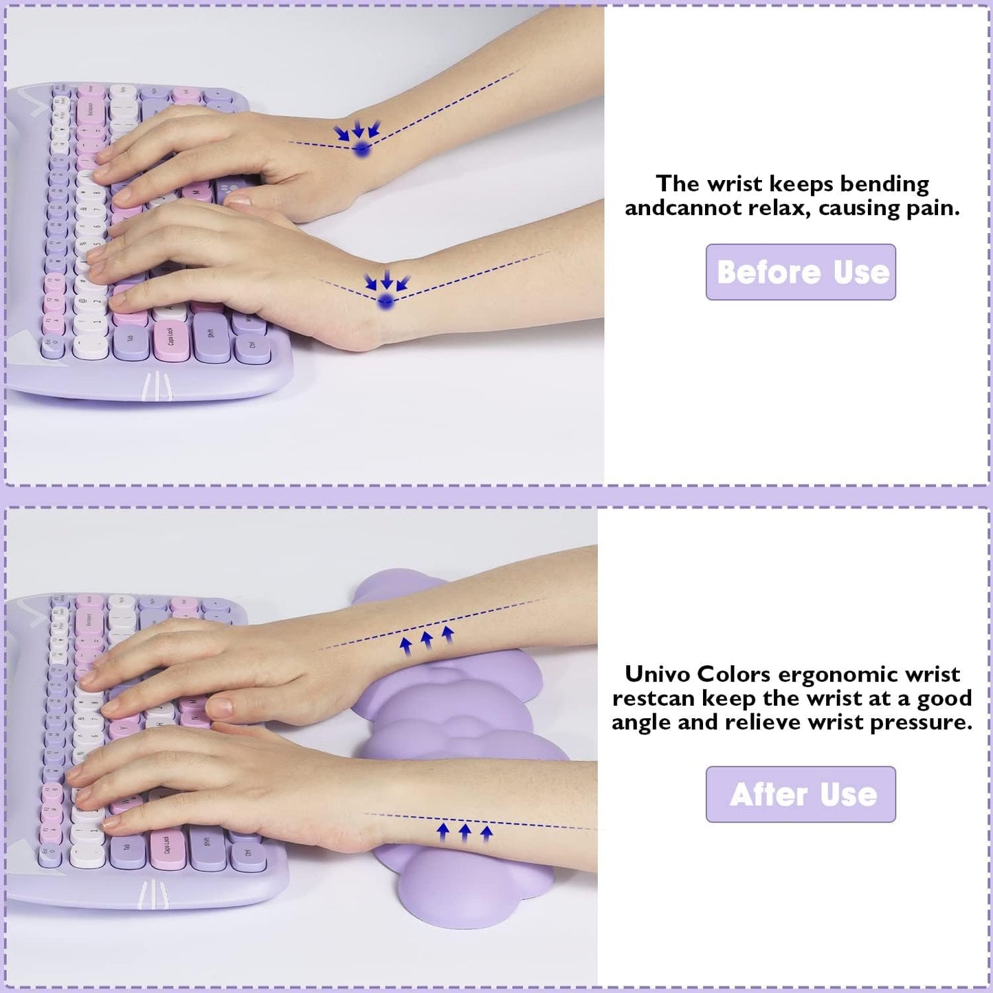 Gaming Keyboard Wrist Rest Pad,Memory Foam Keyboard Palm Rest, Ergonomic Hand Rest,Wrist Rest for Computer Keyboard,Laptop,Mac,Lightweight for Easy Typing Pain Relief-Purple