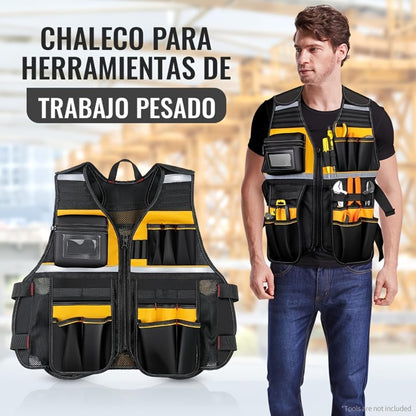 MISSLO Tool Vest Reflective Safety, 17 Pockets, Adjustable Construction Work Tool Vest for Men Electrician Carpenters Handyman