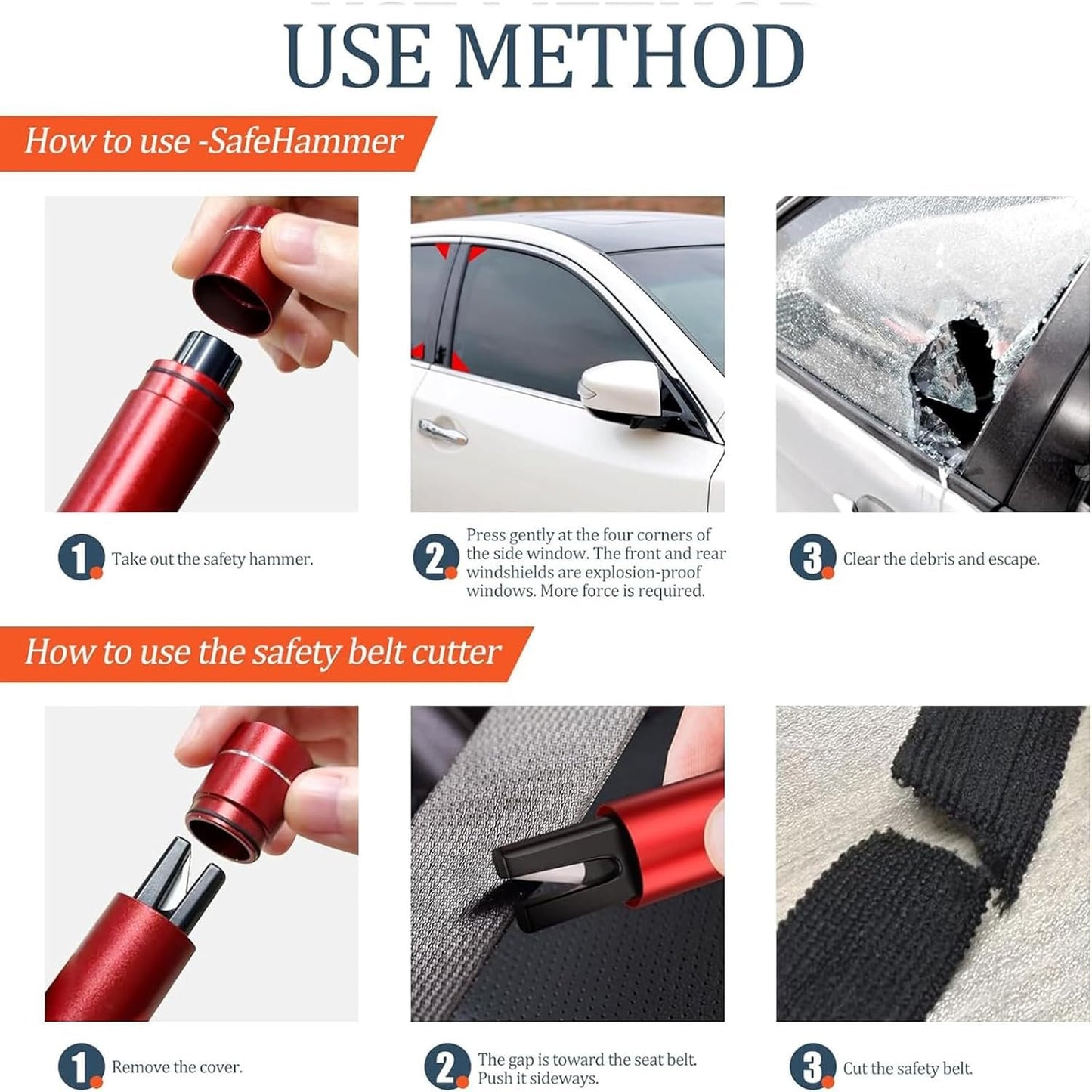 Feishiong 2 Pack Car Safety Hammer, Car Safe Hammer Glass Breaker Escape Tool One Second Seatbelt Cutter Life-Saving Emergency Safety Tool