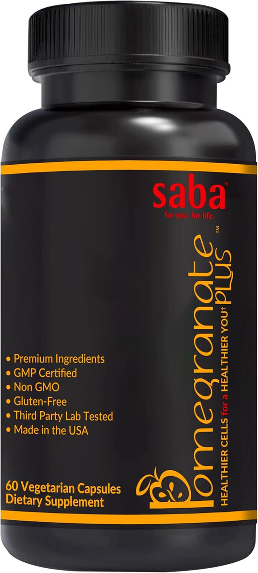 Saba Pomegranate Plus -Cellular Nutrition, Broad Spectrum of Essential Antioxidants - Support Stress, Cardiovascular Wellness, Immune System, Vision- 60 Capsules